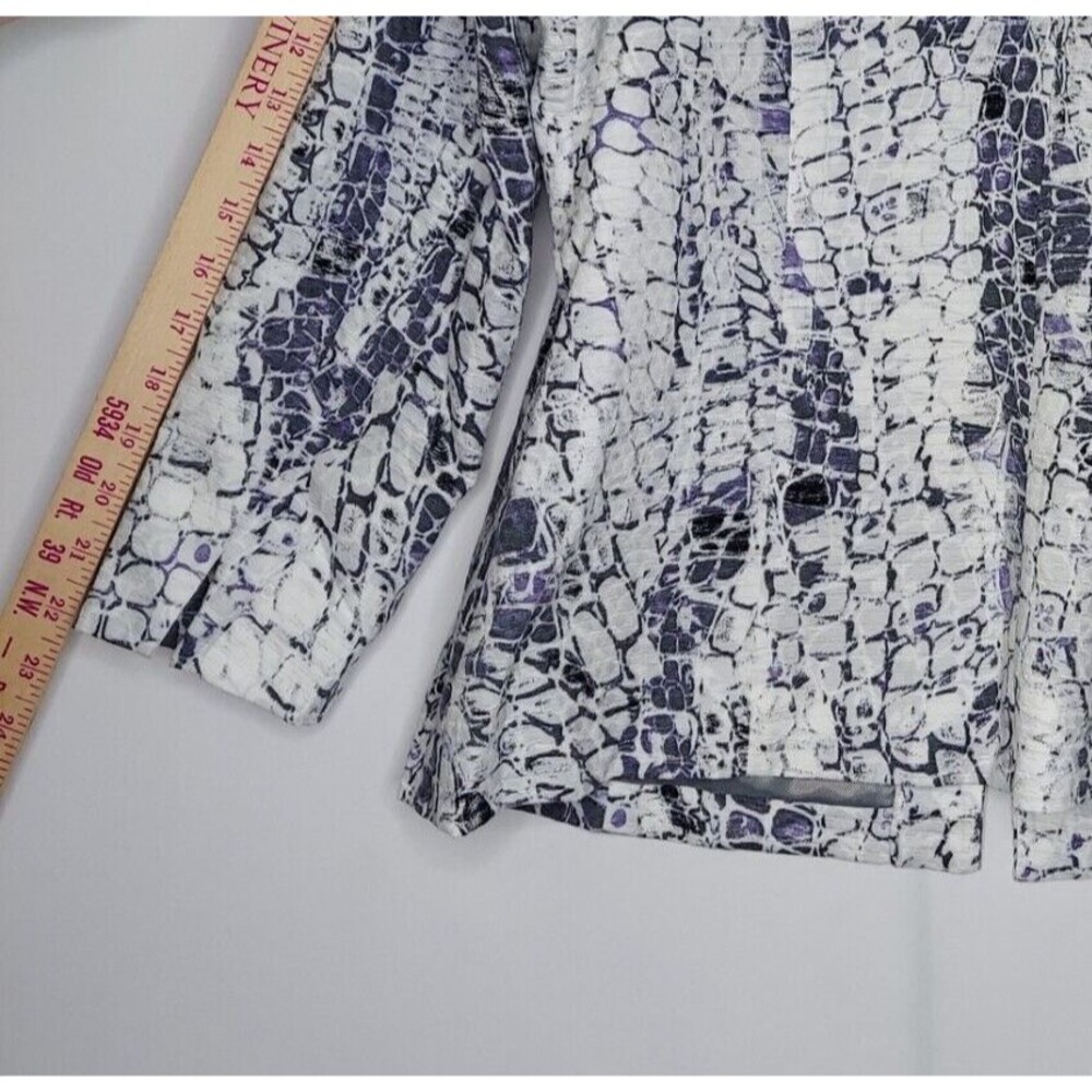 Chicos Blazer Jacket XL Purple White Cotton Textured Beaded Pocket 3/4 Hook-Eye - Picture 8 of 8